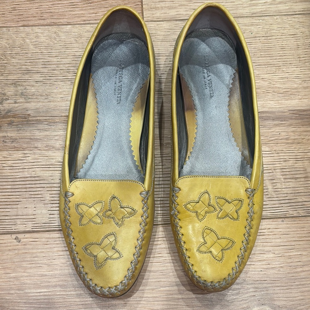 Original Bottega Veneta Mustard Leather Loafers Made in Italy